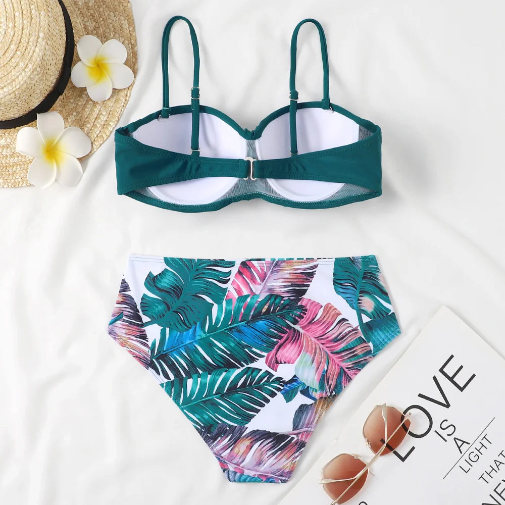 eopard Print Bikini Set – Floral Push-Up Low Waist Swimwear