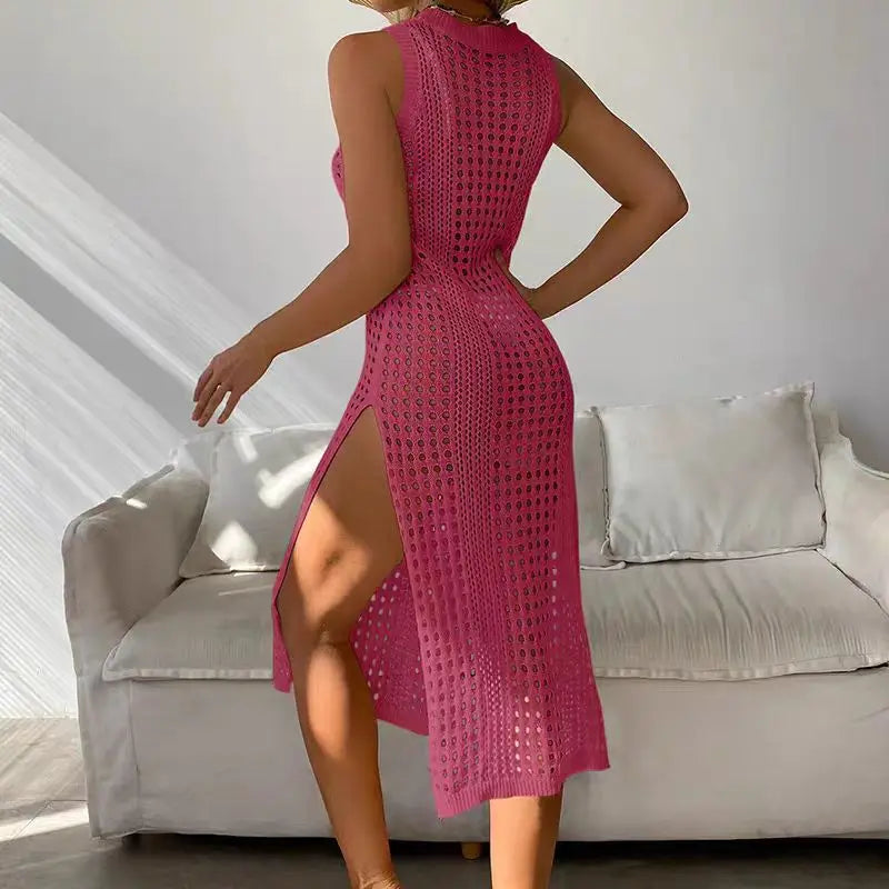 Abrini Women’s Hollow Crochet Cover-Up – Sleeveless Bikini Dress