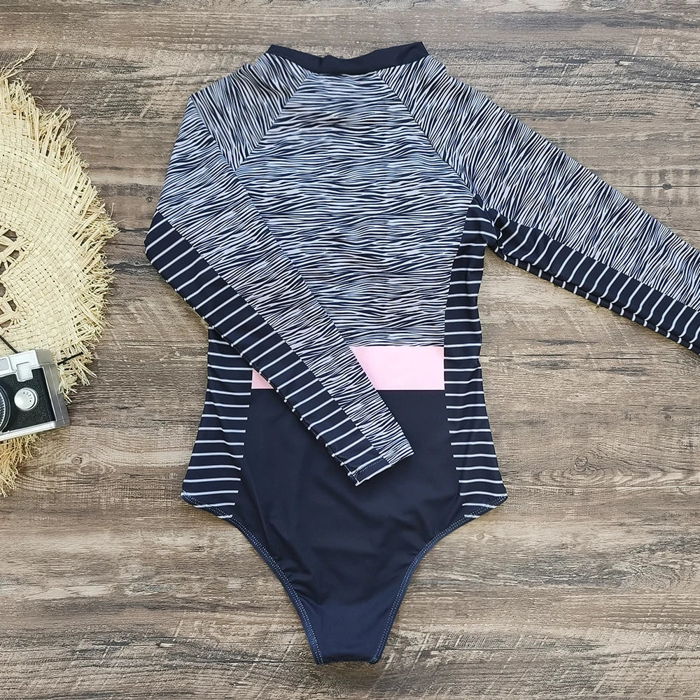 2025 Women’s Long Sleeve Surfing One-Piece Swimsuit