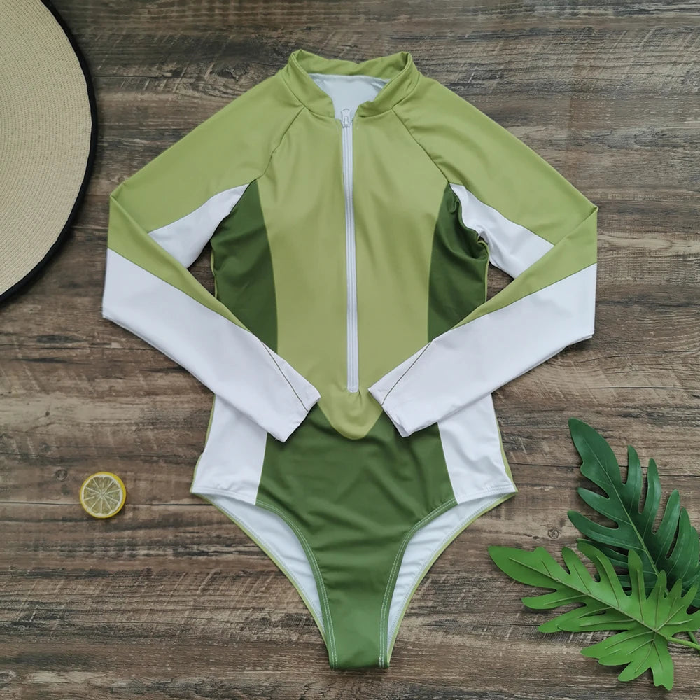 2025 Women’s Long Sleeve Surfing One-Piece Swimsuit