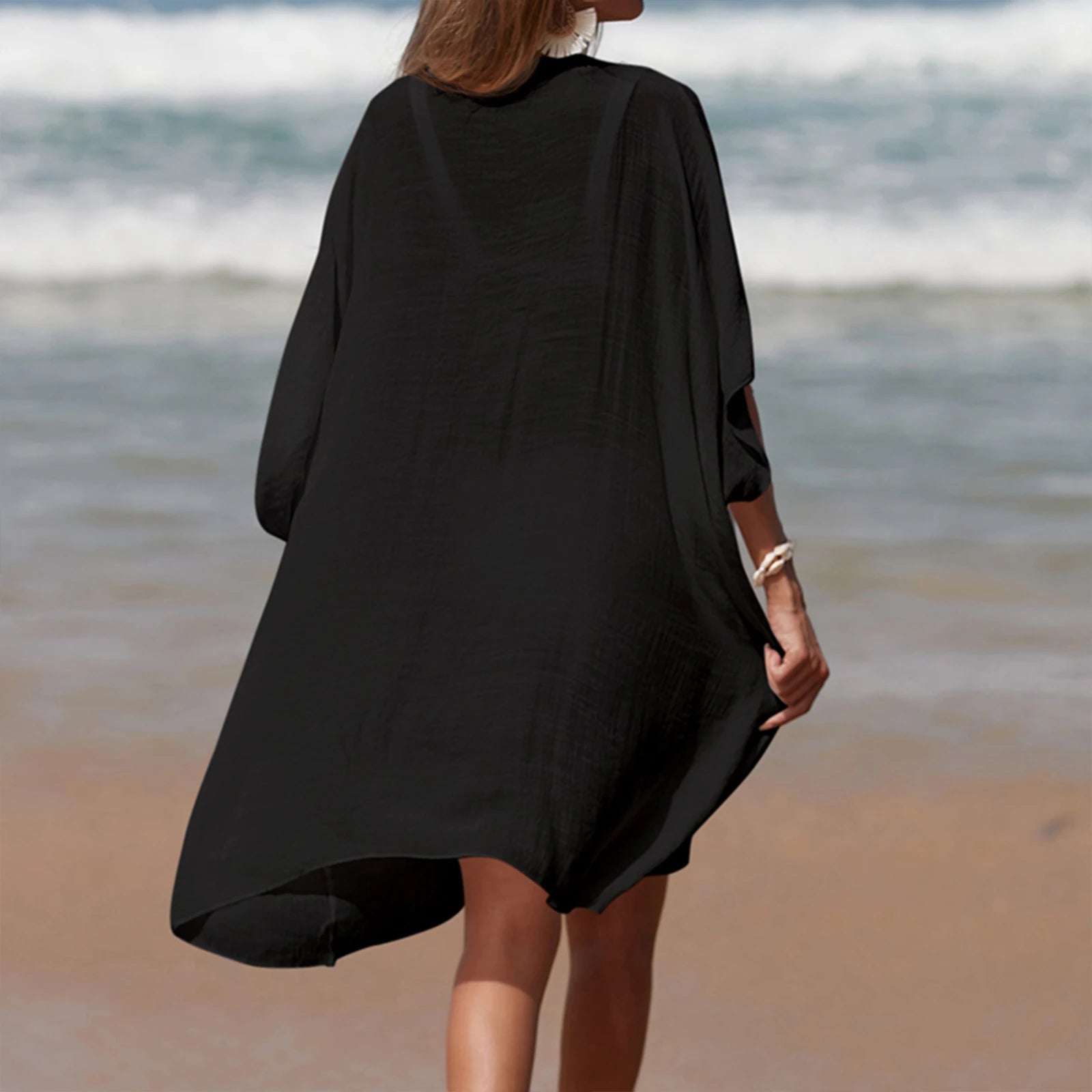 Women’s Crochet Cutout Beach Cover-Up – Loose Summer Swimsuit Dress