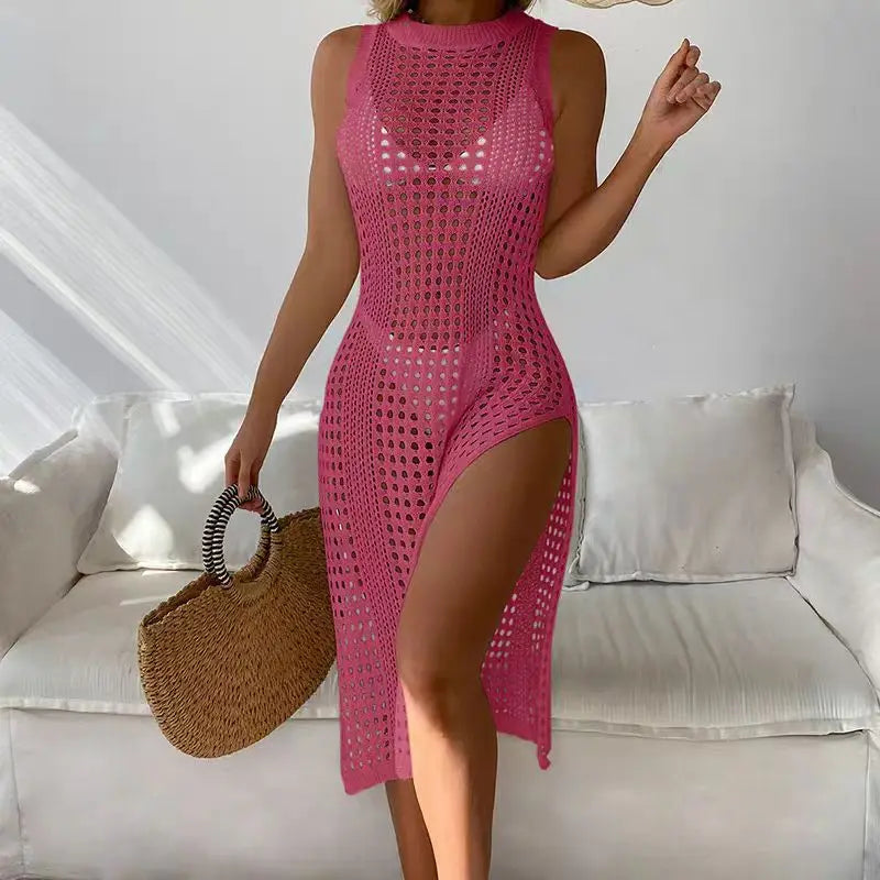Abrini Women’s Hollow Crochet Cover-Up – Sleeveless Bikini Dress