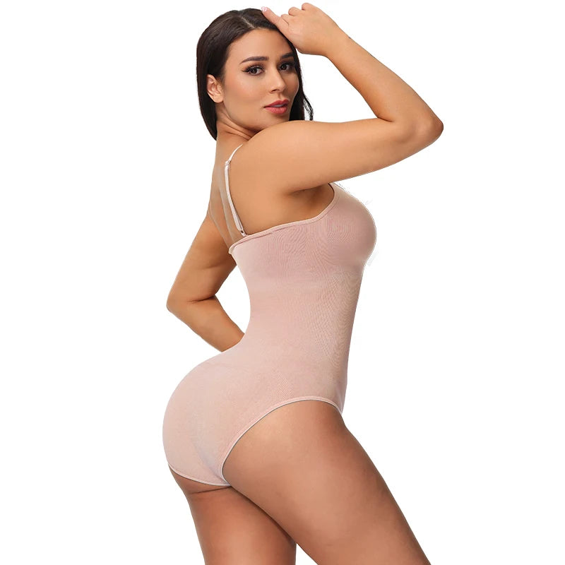 V-Neck Spaghetti Strap Compression Bodysuit Slimming Shapewear