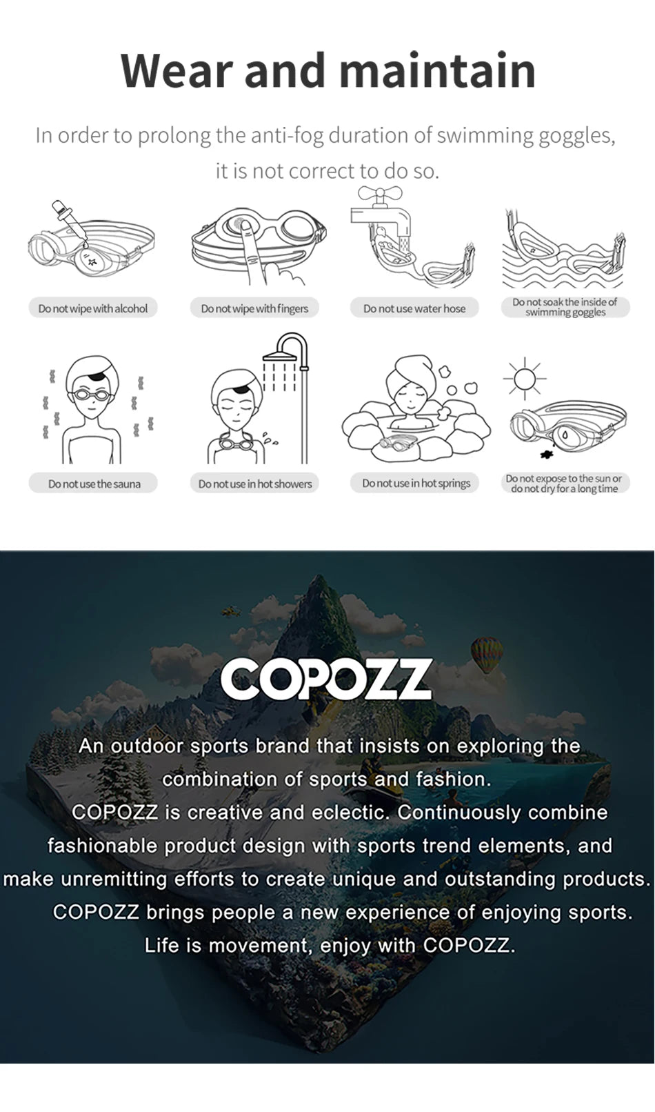 Copozz VISTEX Swimming Goggles – Waterproof, Anti-Fog Mirrored Swim Glasses