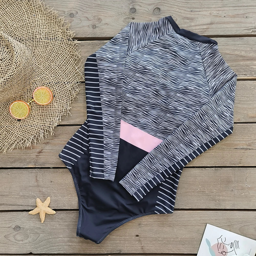 2025 Women’s Long Sleeve Surfing One-Piece Swimsuit