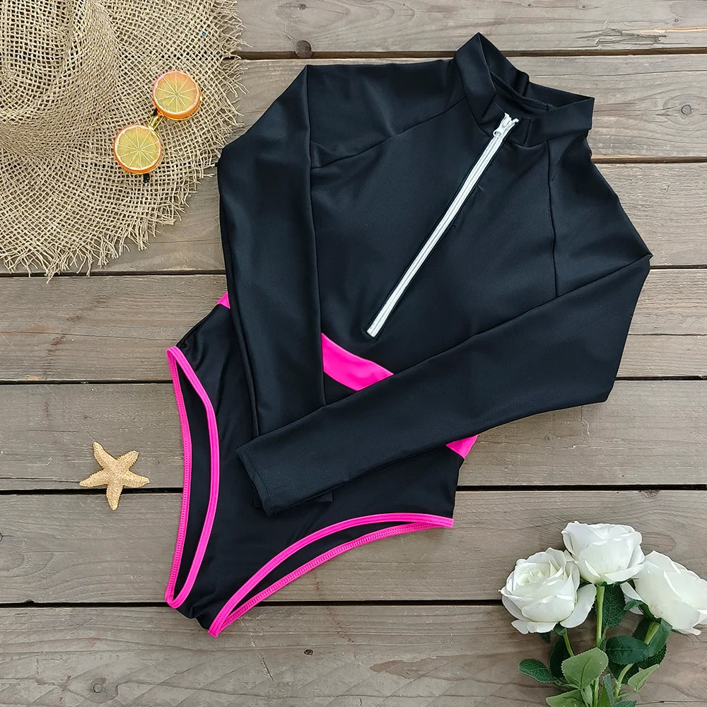 2025 Women’s Long Sleeve Surfing One-Piece Swimsuit