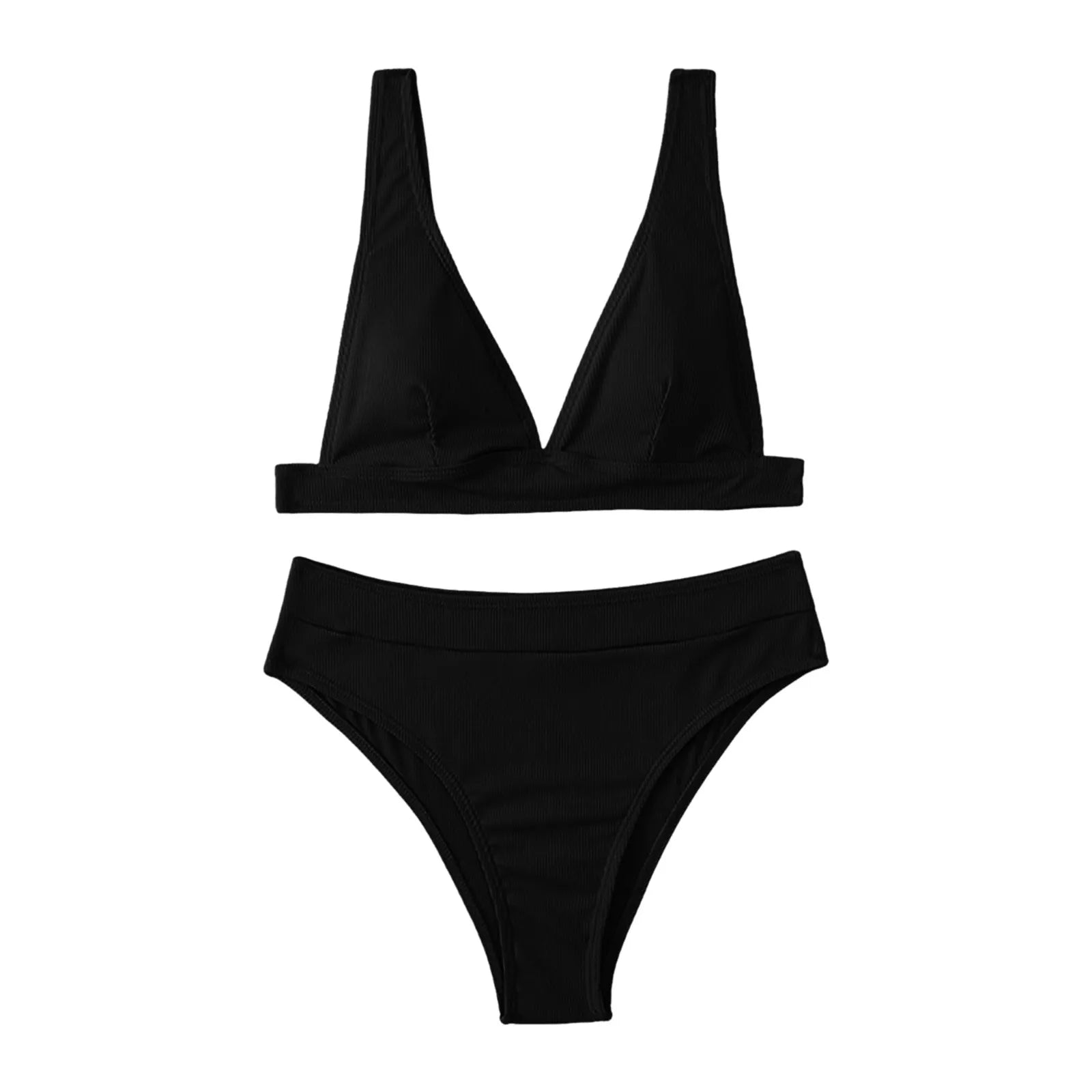 Women’s Deep V High-Waisted Bikini Set – Two-Piece Swimwear