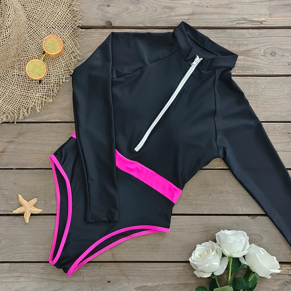 2025 Women’s Long Sleeve Surfing One-Piece Swimsuit