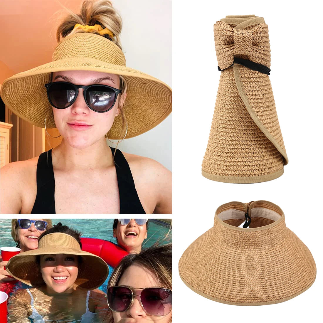 Women’s Roll-Up Sun Visor – Foldable Wide Brim UV Protection Hat