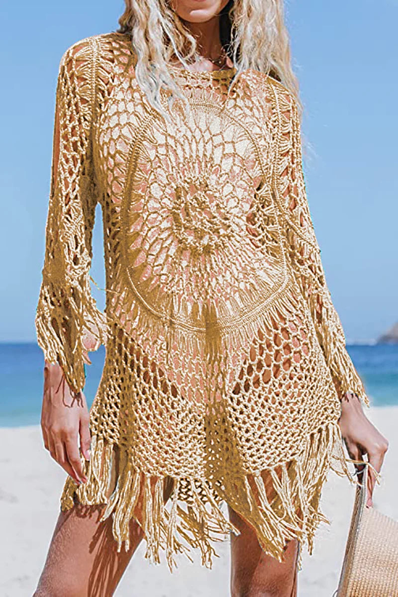 BabYoung Handmade Crochet Lace Beach Cover-Up – Bohemian Fringe Dress