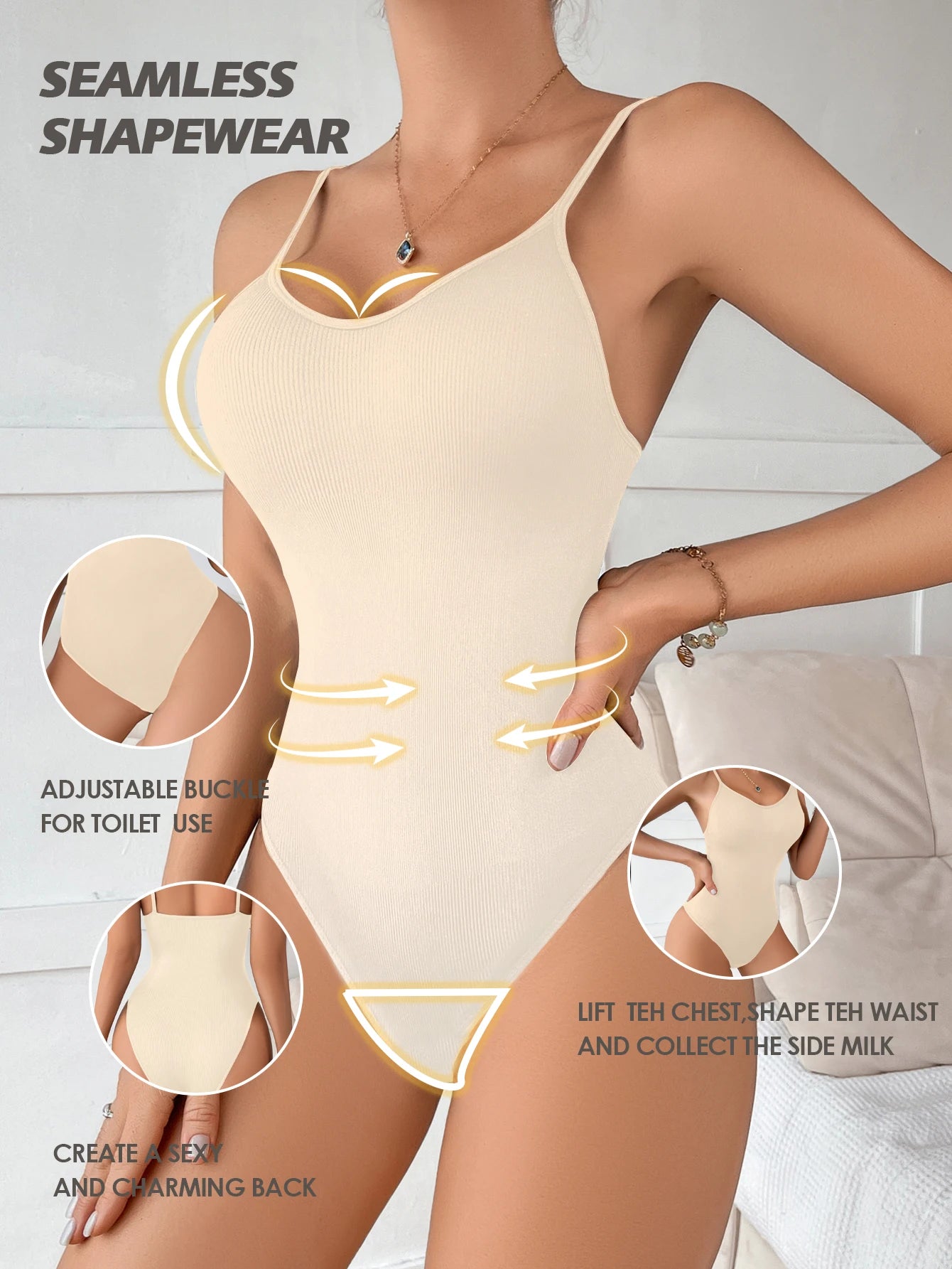 Super Sale V-Neck Spaghetti Strap Compression Bodysuit