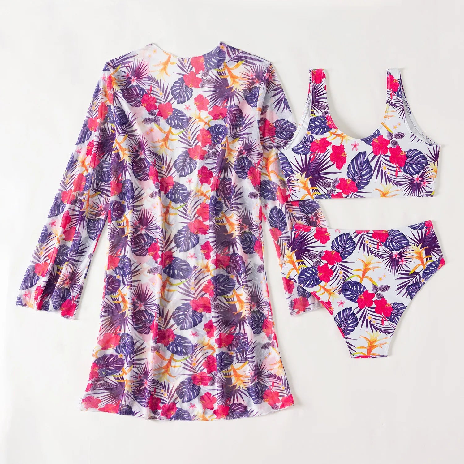 2025 Sexy Floral 3-Piece Bikini Set – High Waist Women’s Swimwear