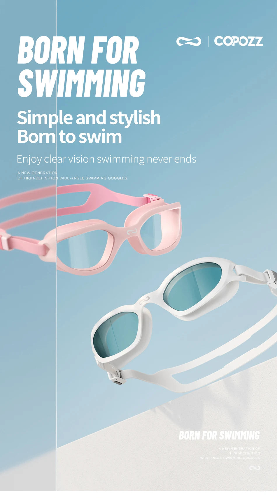 COPOZZ HD Swimming Goggles – Anti-Fog UV Protection for Men & Women