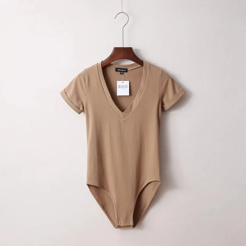 Summer New Bodysuits Solid Color Sexy V