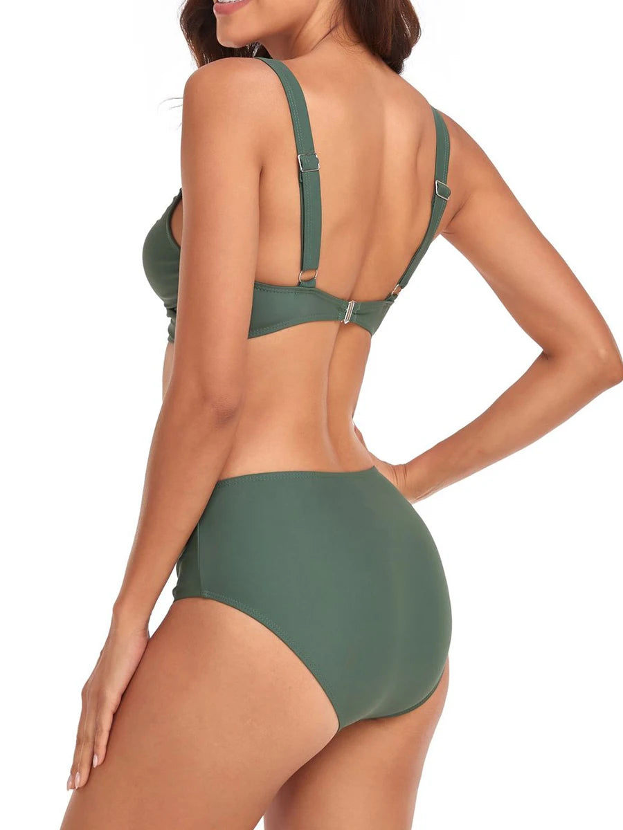 Women’s V-Neck Bikini Set – High-Waisted Vintage Swimsuit