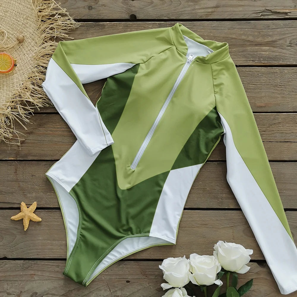 2025 Women’s Long Sleeve Surfing One-Piece Swimsuit