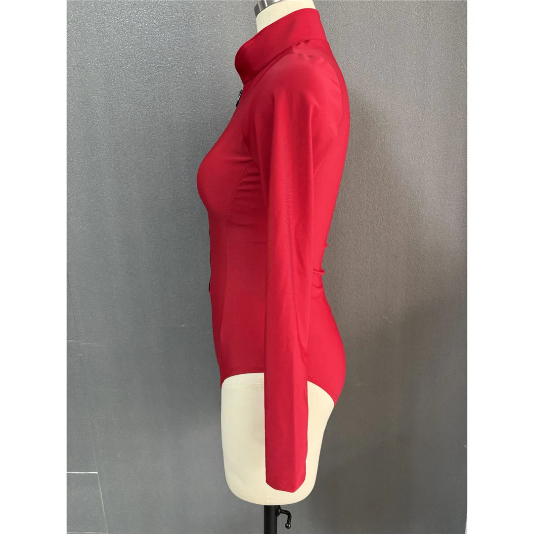 S-2XL Women’s Long Sleeve Zipper Surf Rash Guard One-Piece Swimsuit