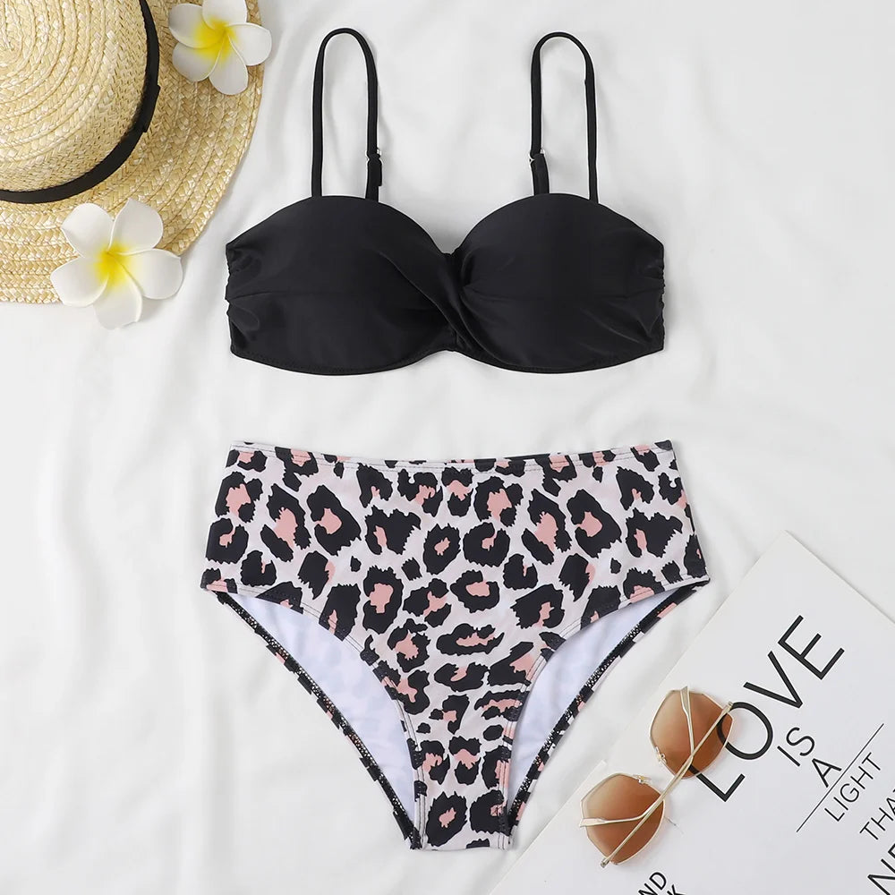 eopard Print Bikini Set – Floral Push-Up Low Waist Swimwear