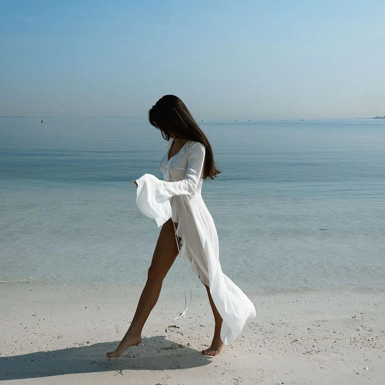 Sexy V-Neck Ruffled Chiffon Beach Cover-Up Dress