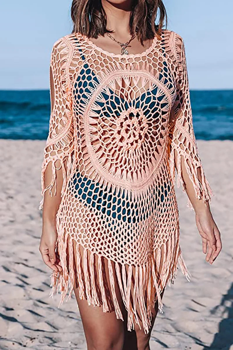 BabYoung Handmade Crochet Lace Beach Cover-Up – Bohemian Fringe Dress