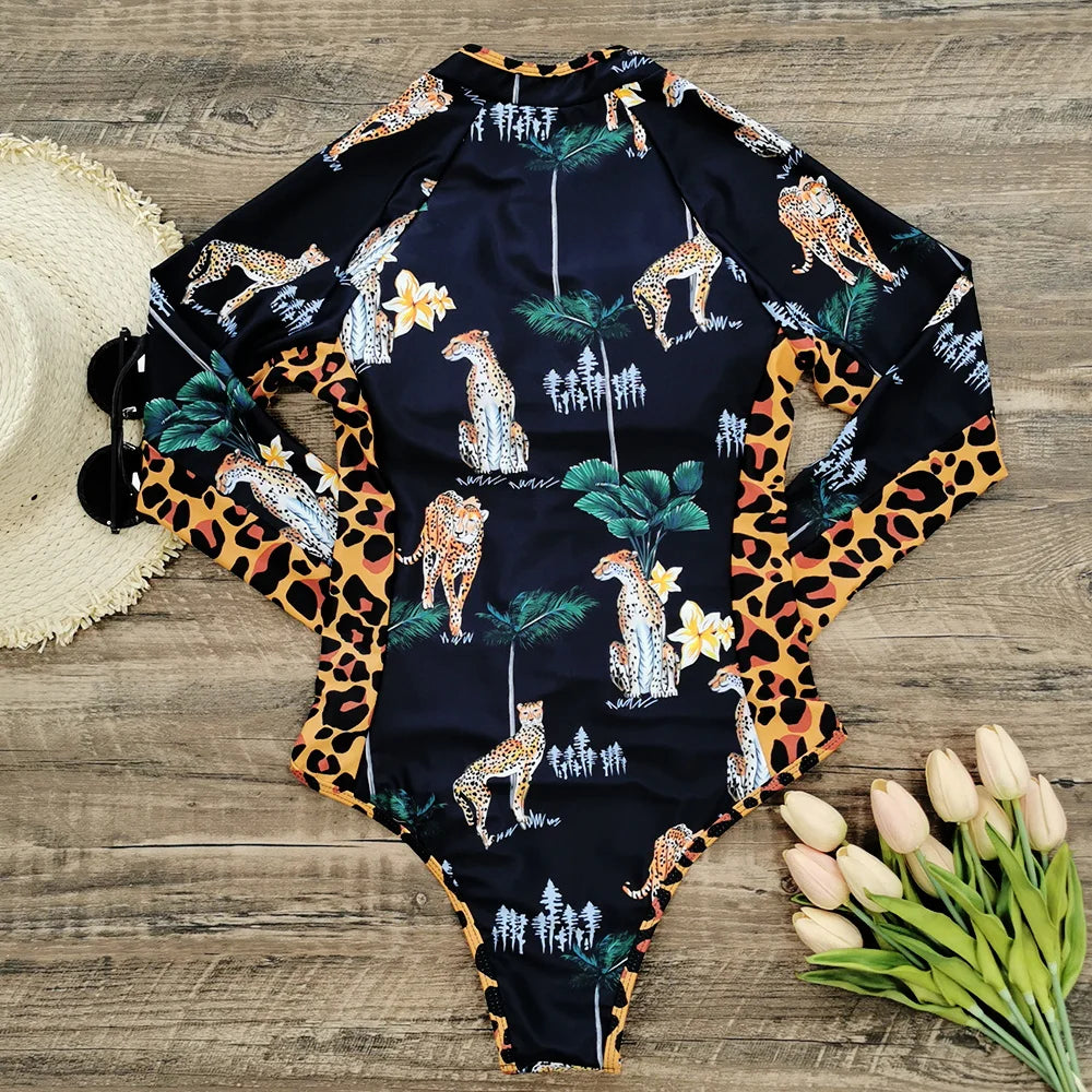 2025 Women’s Long Sleeve Surfing One-Piece Swimsuit