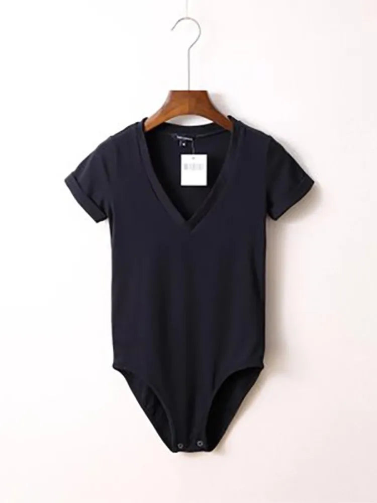 Summer New Bodysuits Solid Color Sexy V