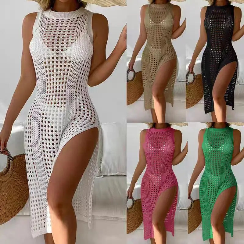Abrini Women’s Hollow Crochet Cover-Up – Sleeveless Bikini Dress