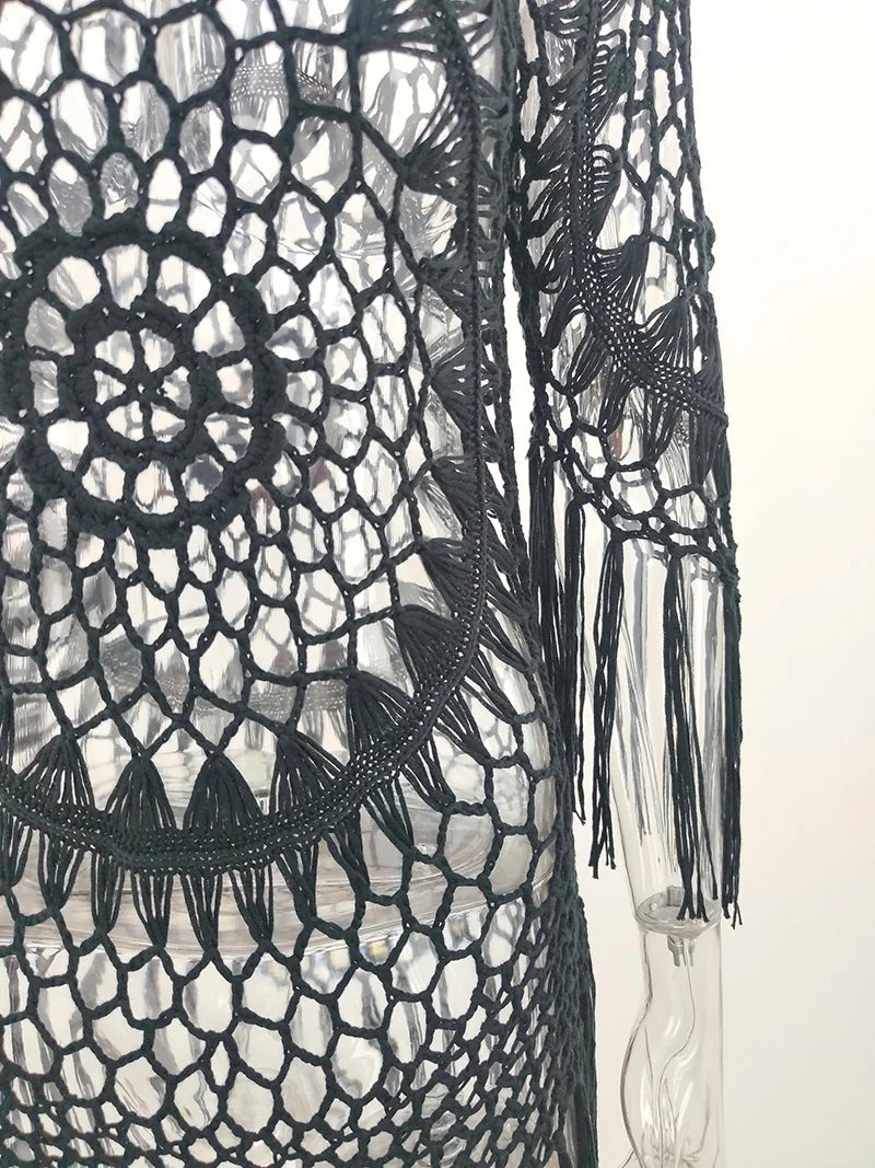 BabYoung Handmade Crochet Lace Beach Cover-Up – Bohemian Fringe Dress