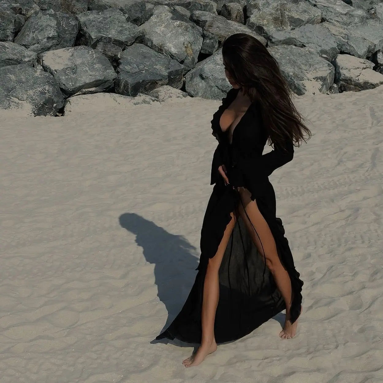 Sexy V-Neck Ruffled Chiffon Beach Cover-Up Dress
