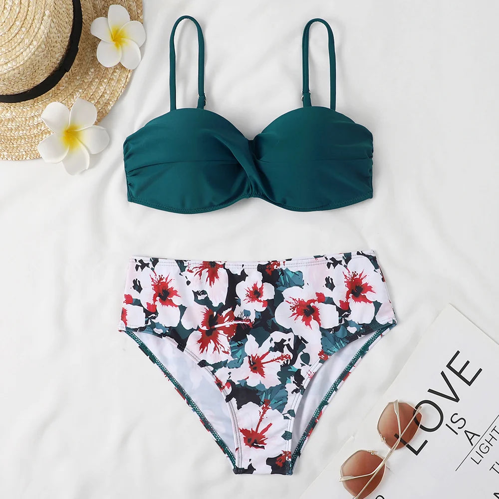 eopard Print Bikini Set – Floral Push-Up Low Waist Swimwear