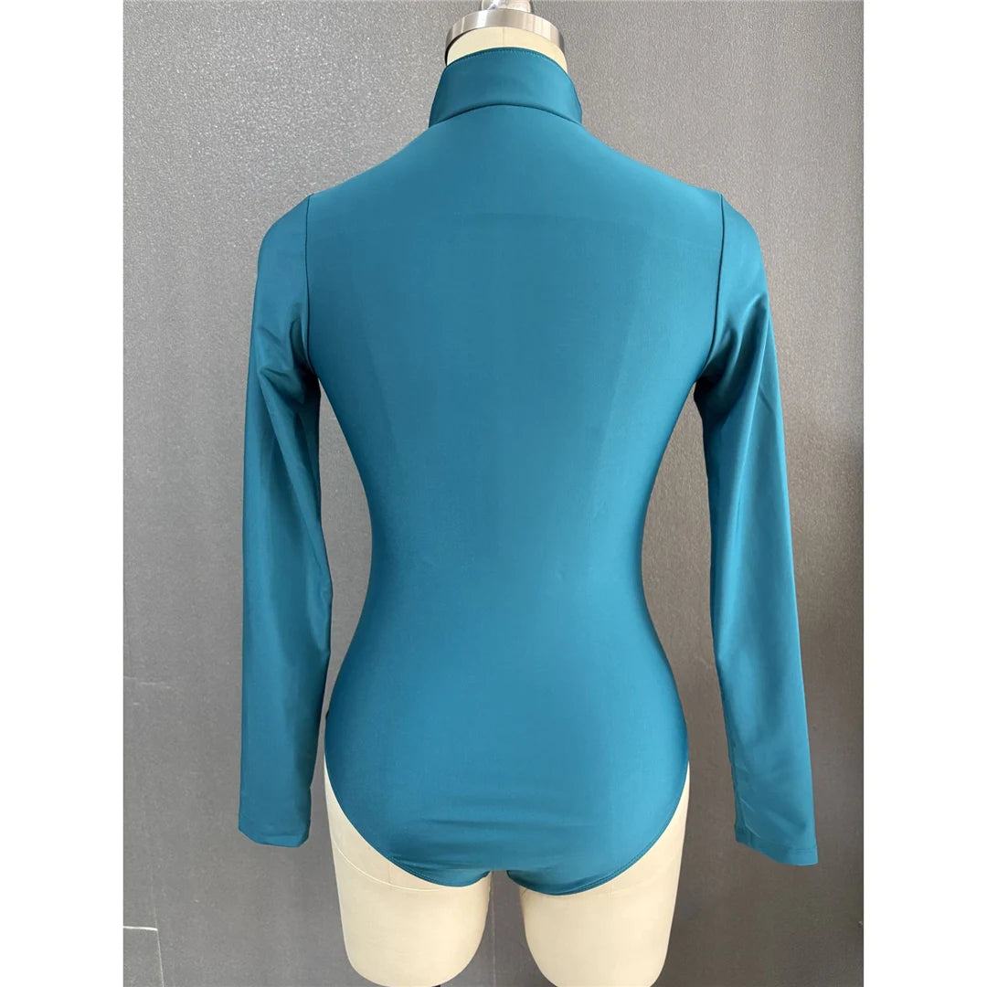 S-2XL Women’s Long Sleeve Zipper Surf Rash Guard One-Piece Swimsuit