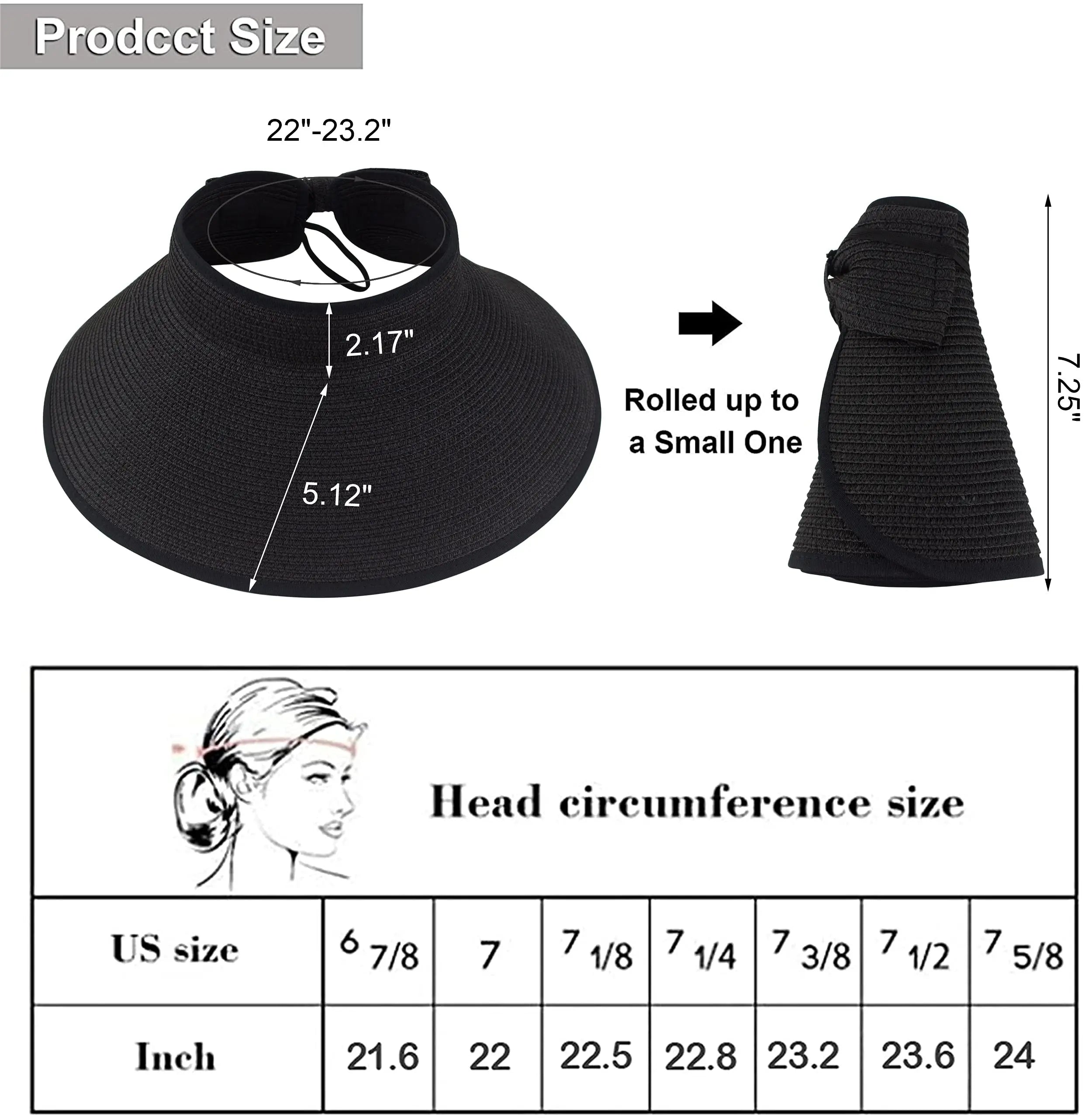 Women’s Roll-Up Sun Visor – Foldable Wide Brim UV Protection Hat