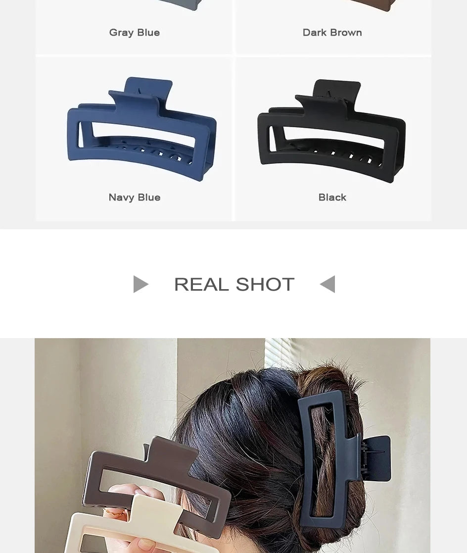 13CM Oversized Solid Square Shark Clip – Frosted Hair Accessories for Thick Hair