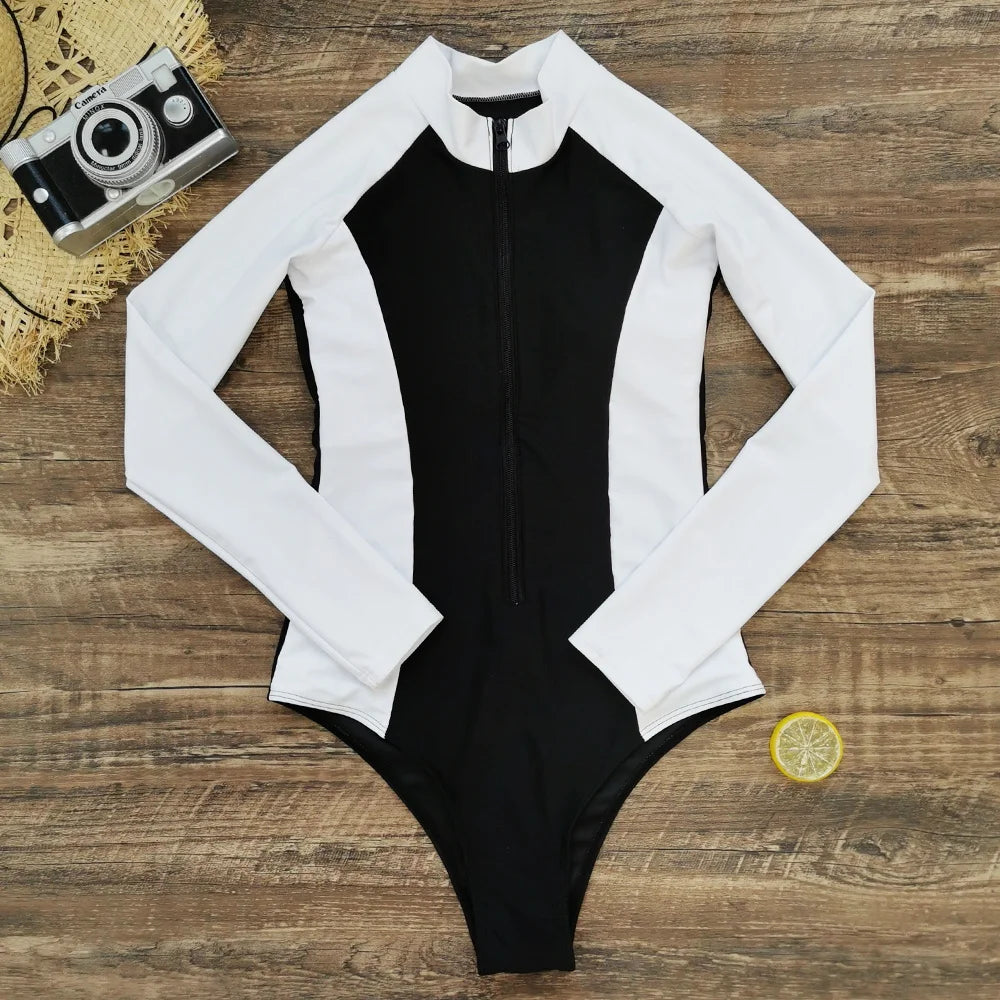 2025 Women’s Long Sleeve Surfing One-Piece Swimsuit