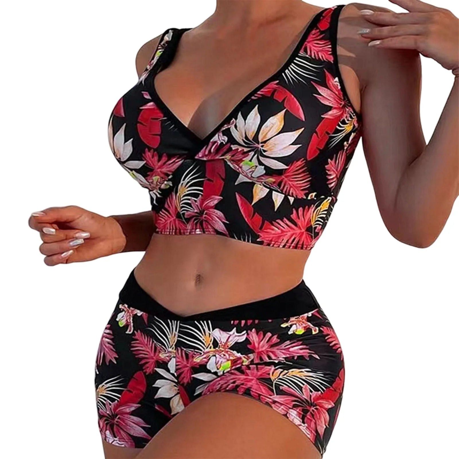 Women’s High-Waisted Print Bikini – Push-Up Swimwear with Wide Shoulder Straps