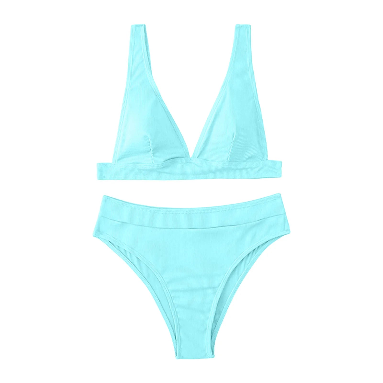Women’s Deep V High-Waisted Bikini Set – Two-Piece Swimwear