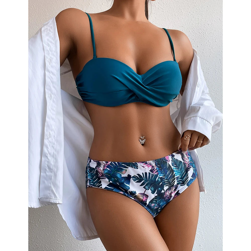 eopard Print Bikini Set – Floral Push-Up Low Waist Swimwear