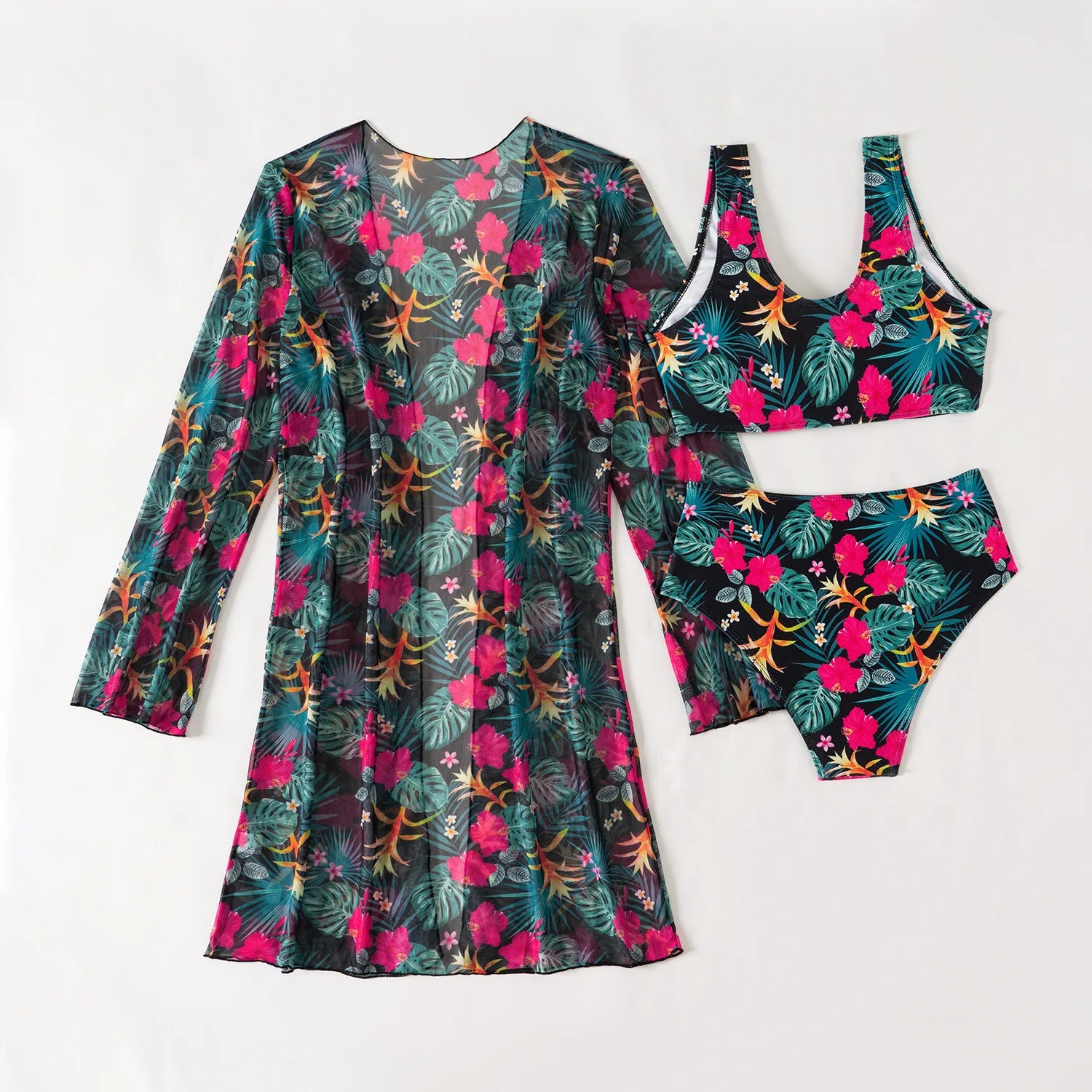 2025 Sexy Floral 3-Piece Bikini Set – High Waist Women’s Swimwear