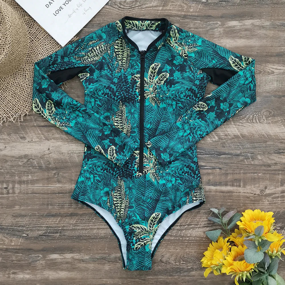 2025 Women’s Long Sleeve Surfing One-Piece Swimsuit