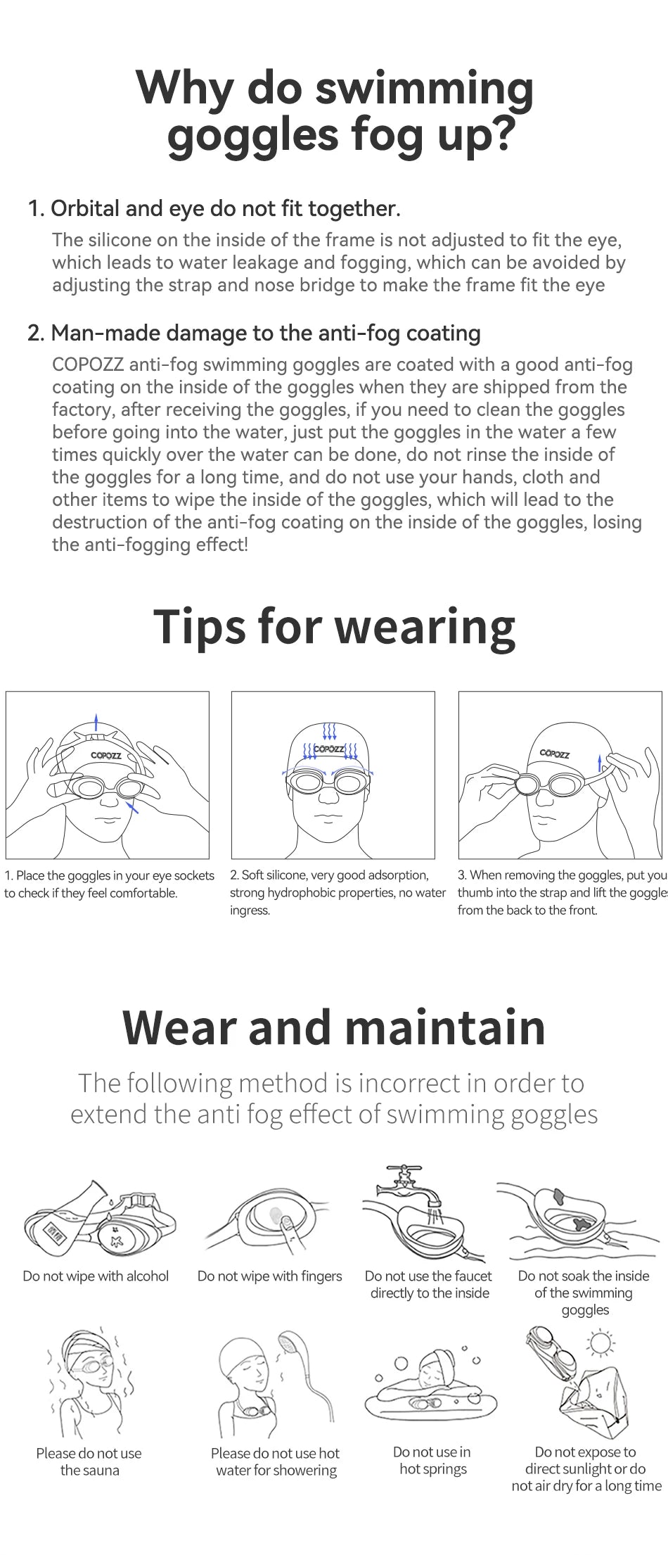 COPOZZ Professional Swimming Goggles – Anti-Fog, UV Protection Swim Glasses