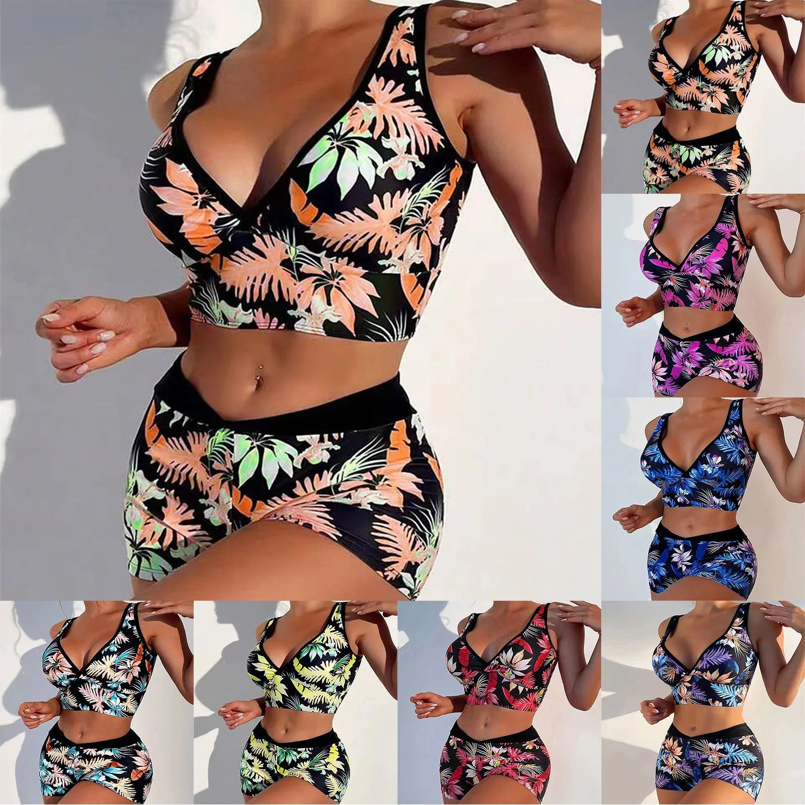 Women’s High-Waisted Print Bikini – Push-Up Swimwear with Wide Shoulder Straps