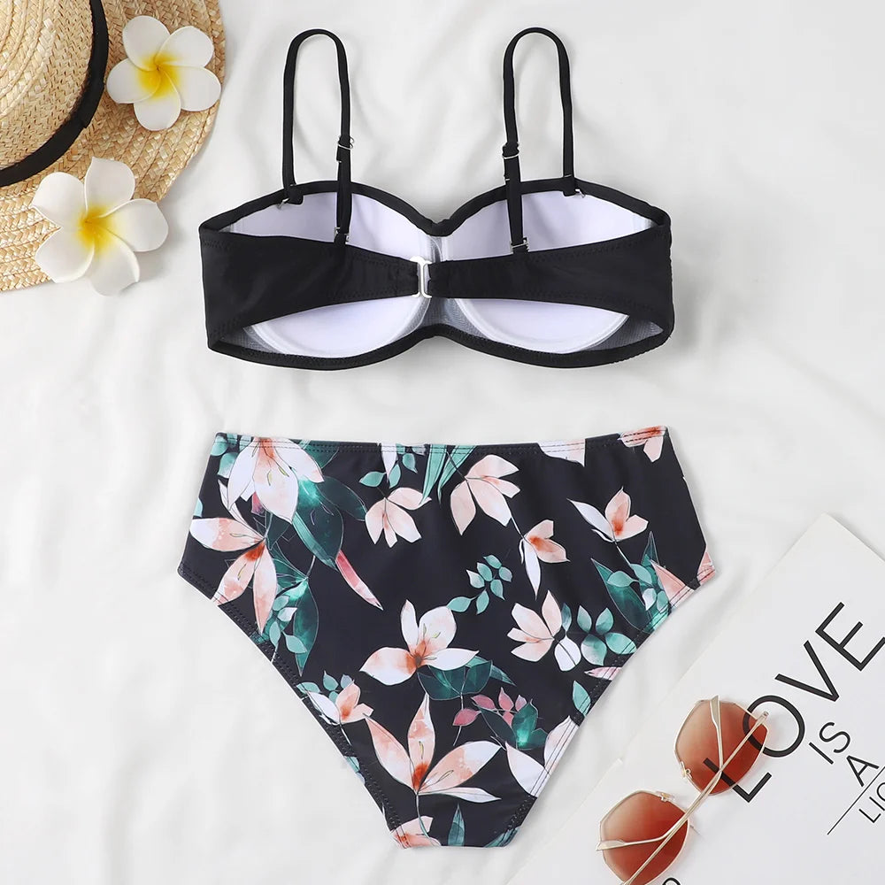 eopard Print Bikini Set – Floral Push-Up Low Waist Swimwear