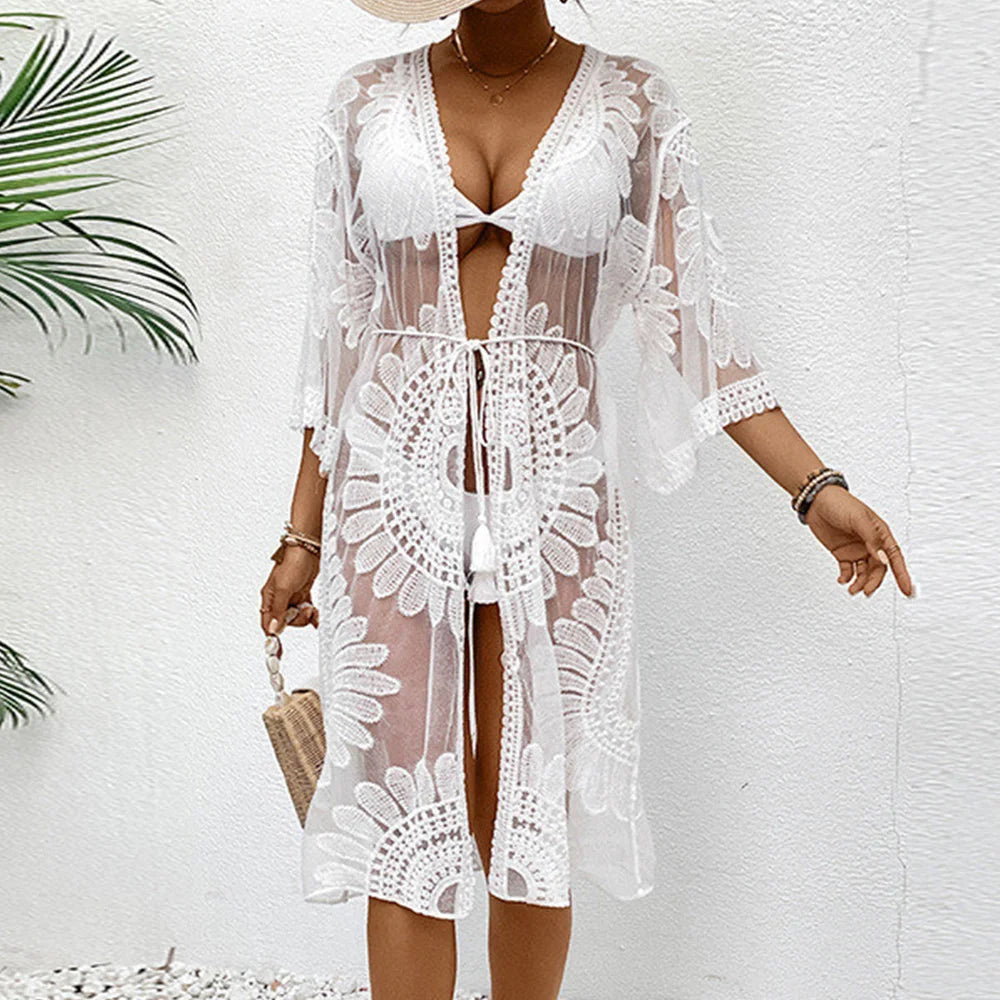 Mia Muse Women’s Smock Dress – French Elegant Lace-Up Beach Style