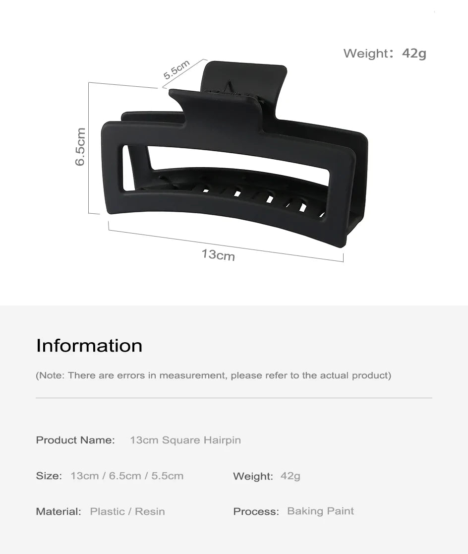 13CM Oversized Solid Square Shark Clip – Frosted Hair Accessories for Thick Hair