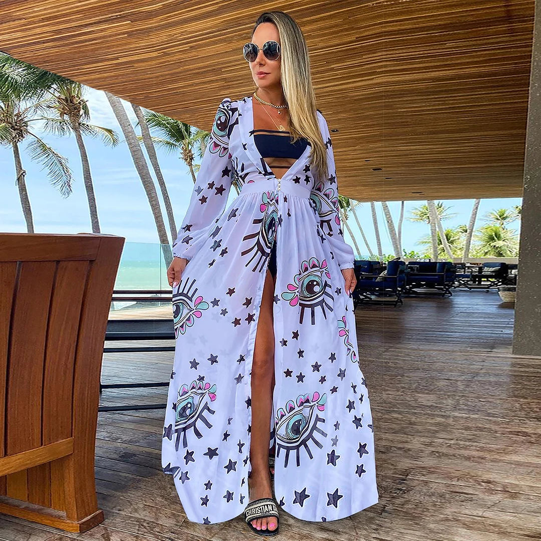 Women’s Crochet Beach Cover-Up Dress – Kaftan Tunic Pareo
