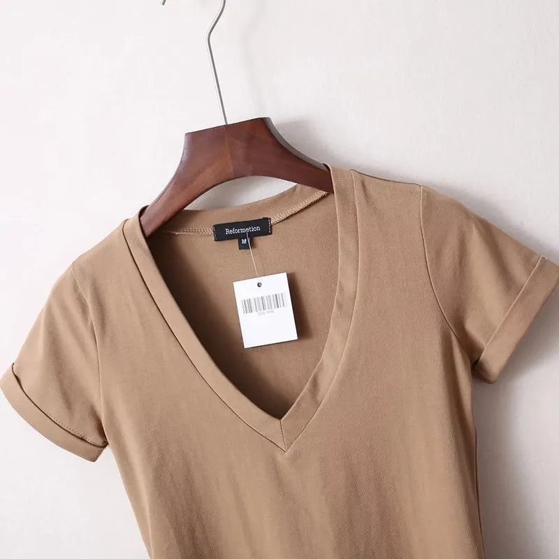 Summer New Bodysuits Solid Color Sexy V