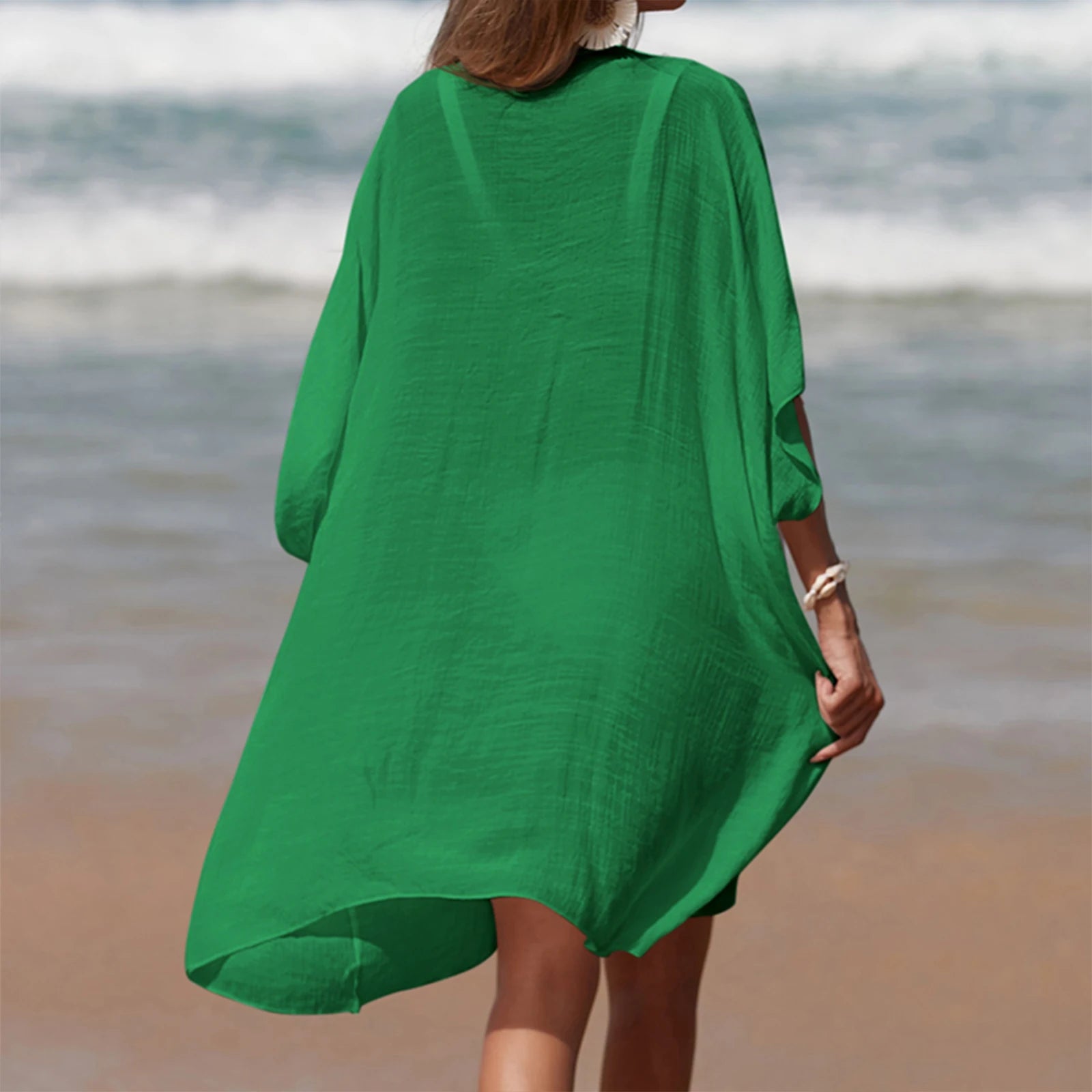 Women’s Crochet Cutout Beach Cover-Up – Loose Summer Swimsuit Dress