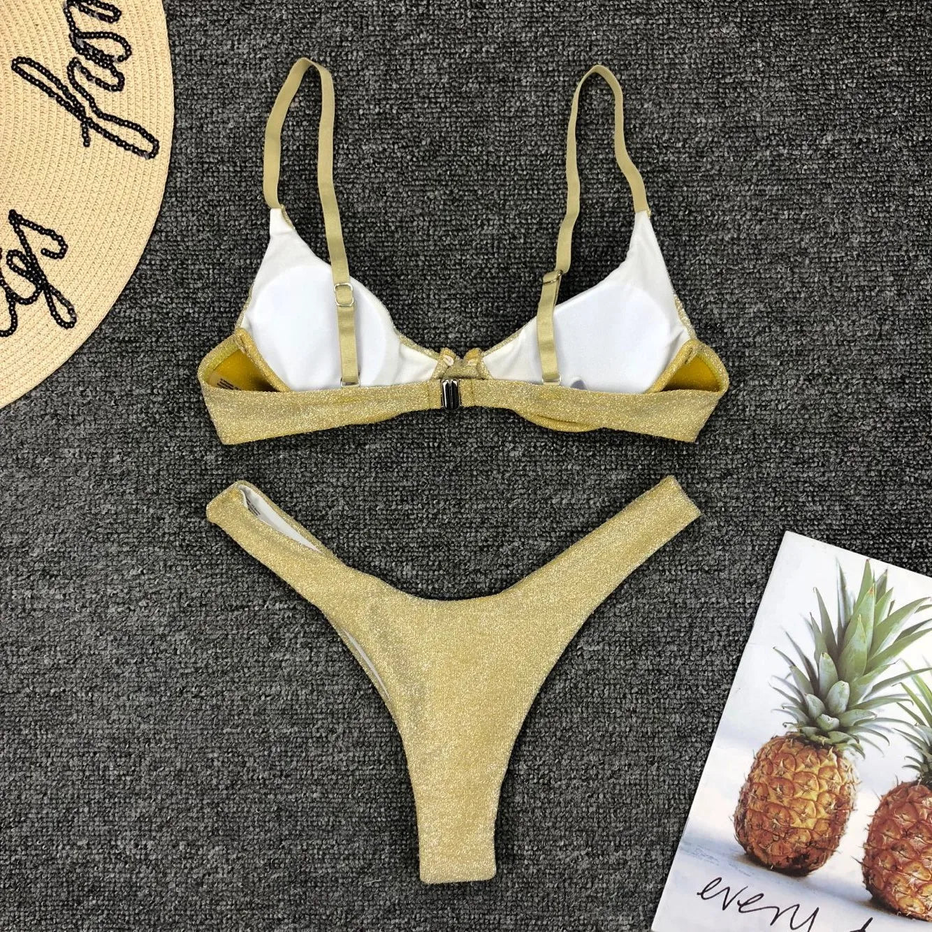 Sexy Silver Glitter Bikini – Push-Up Cut Out Thong Swimsuit