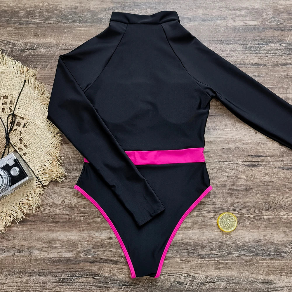 2025 Women’s Long Sleeve Surfing One-Piece Swimsuit