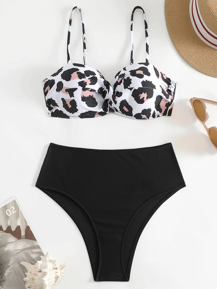 eopard Print Bikini Set – Floral Push-Up Low Waist Swimwear